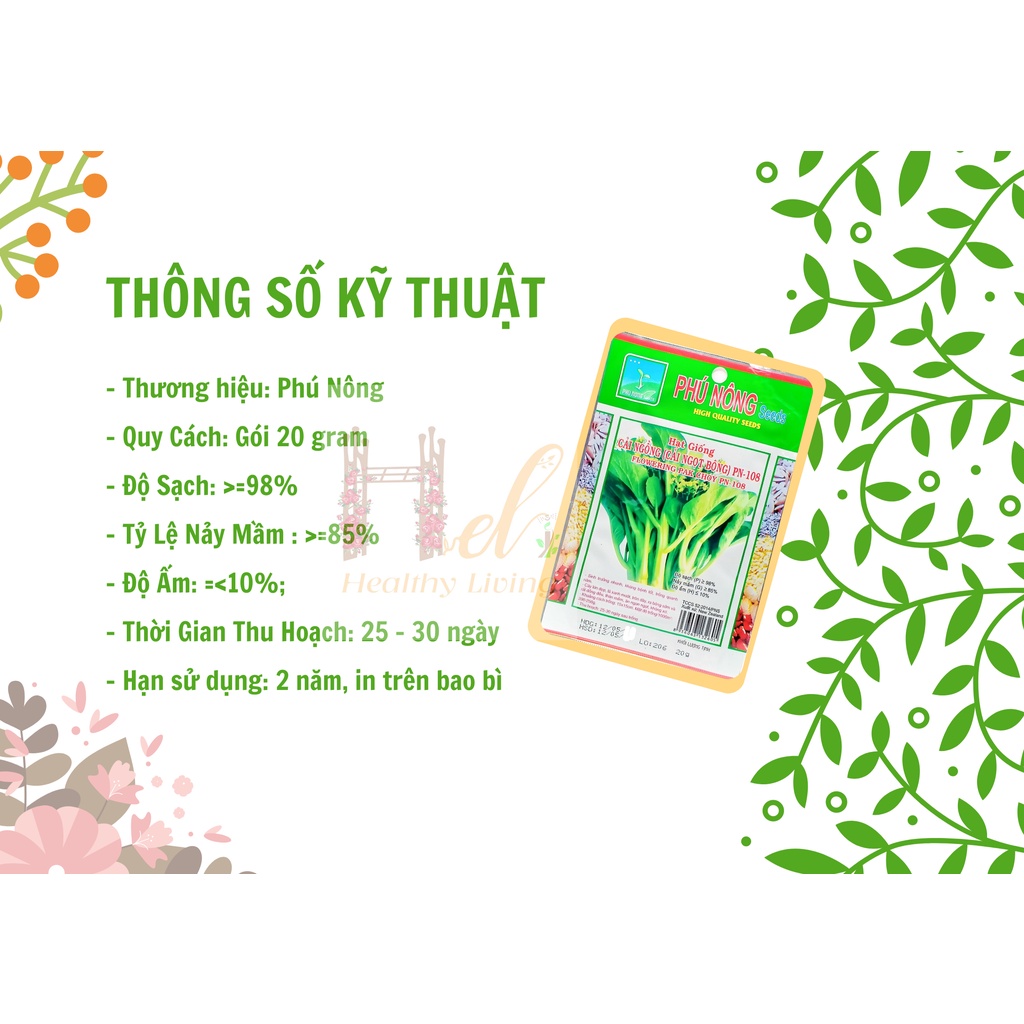 Hạt Giống Rau Cải Ngồng (Cải Ngọt Ăn Bông) 20Gr - Trồng Hạt Giống Rau Củ Quả Bằng Đất Sạch, Xơ Dừa, Mùn Dừa Và Phân Bón