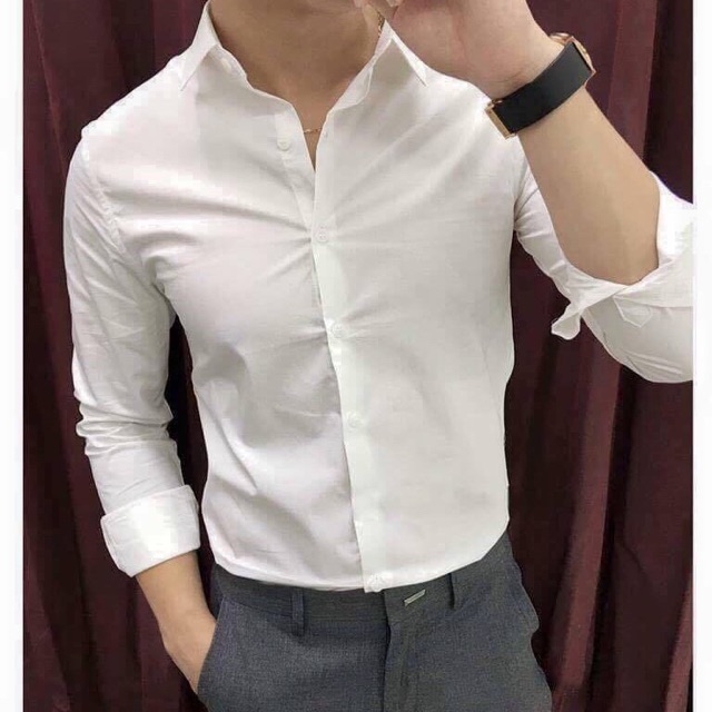 Áo sơ mi lụa nam cao cấp trắng trơn hàn quốc TCS 07 | BigBuy360 - bigbuy360.vn
