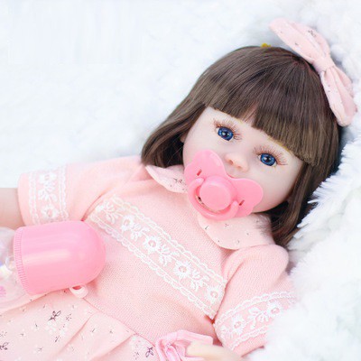 Búp Bê Tái Sinh Thân Gòn Q Baby 42 cm Mắt 3D - Reborn Toddler Semi Soft Vinyl Fashion American Girl Doll 17 inch