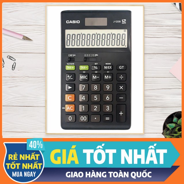 Máy Tính Văn Phòng CASIO J-120B (Chính Hãng) Bitex -Màn Hình Cực Lớn, Nguồn Hai Chiều (Mặt trời + Pin) , Có  Bộ Nhớ Đ ệm