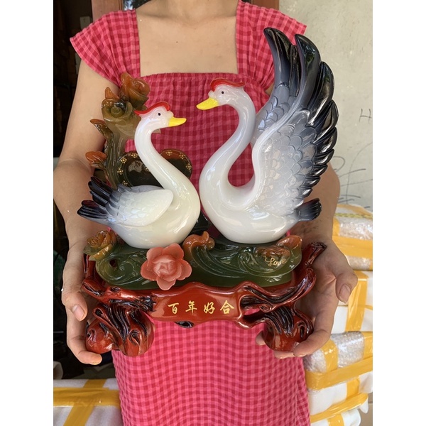 Tượng Cặp Đôi Thiên Nga Trắng Hạnh Phúc May Mắn, Quà Tặng Tân Gia Khai Trương, Trang Trí Kệ Tủ, Phòng Ngủ