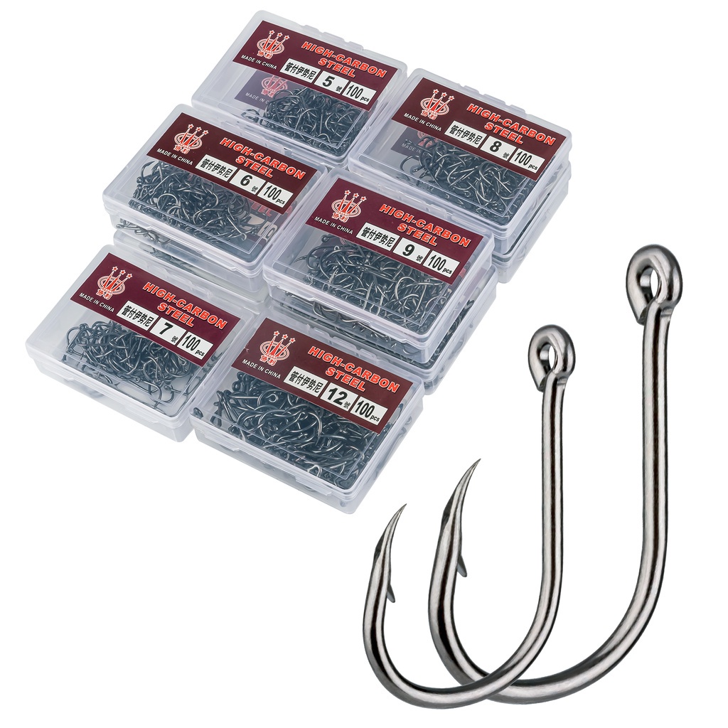 THKFISH 100 cái / bộ # 3 ~ # 12 Móc Câu Cá Chép Thép Carbon Cao Cấp Nước Ngọt Bộ Móc Câu Cá Có Hộp Bán Lẻ thích hợp cho mồi nhử sâu, mồi nhựa mềm, v.v ... phụ kiện câu cá dụng cụ câu cá