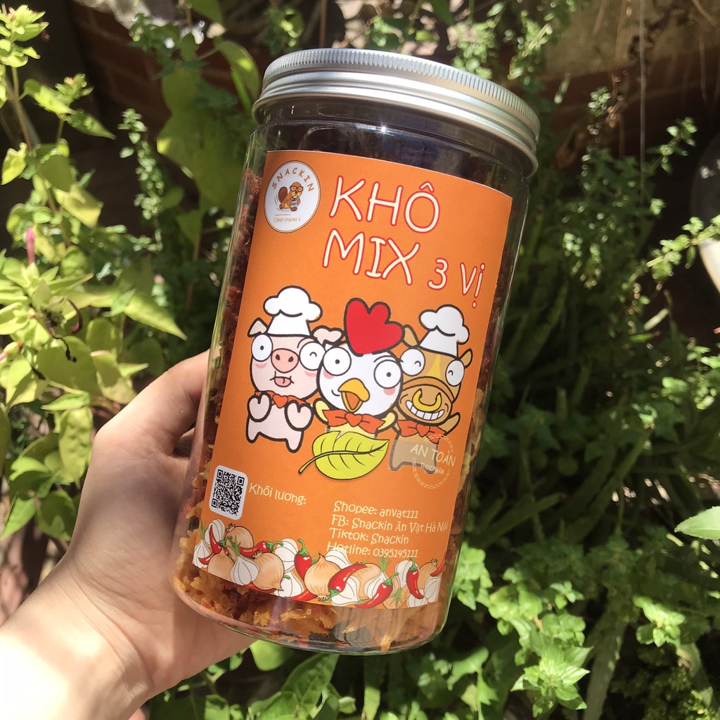 Khô mix 3 vị, khô bò, khô gà lá chanh, khô heo hũ pet 300g, ăn vặt Snackin, hỏa tốc Hà Nội