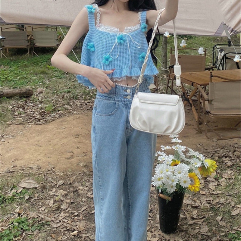 Áo Hai Dây Dệt Kim Họa Tiết Hoa Thời Trang Mùa Hè Dễ Phối Đồ Cho Nữ