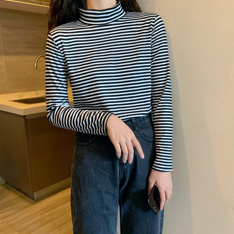 ÁO TAY DÀI BODY CỔ LỌ SỌC KẺ STYLE HÀN QUỐC