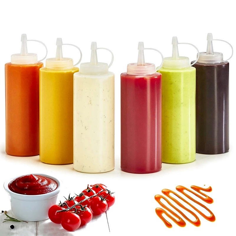 240/500ml Oil Ketchup Salad Storage Container/ Kitchen Empty Plastic Squeeze Bottle/ Condiment Dispenser with Twist Cap