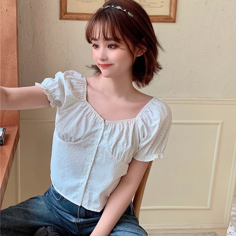 Áo Croptop Vải Voan Hoạ Tiết Hoa Thiết Kế Trễ Vai Quyến Rũ | BigBuy360 - bigbuy360.vn