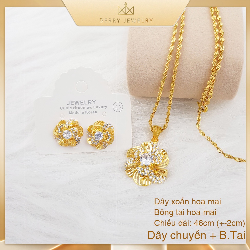 Set Dây Chuyền Nữ Và Bông Tai Hình Hoa Mai Lớn Đính Đá Xi Mạ Vàng Bền Màu Đẹp Nhiều Màu Cao Cấp