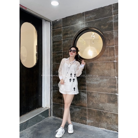 Set Sơmi 2 Màu Trắng Đen Áo Trong Áo Ngoài Kèm Quần