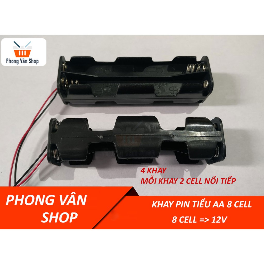 Khay pin tiểu AA nối tiếp - 8 cell 12v - 4 khay -mỗi khay 2 cell nối tiếp