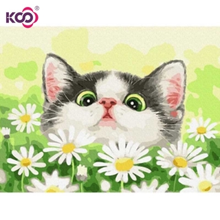 Bộ tranh đính đá 5D DIY hình chú mèo và hoa 40×30cm trang trí nhà cửa