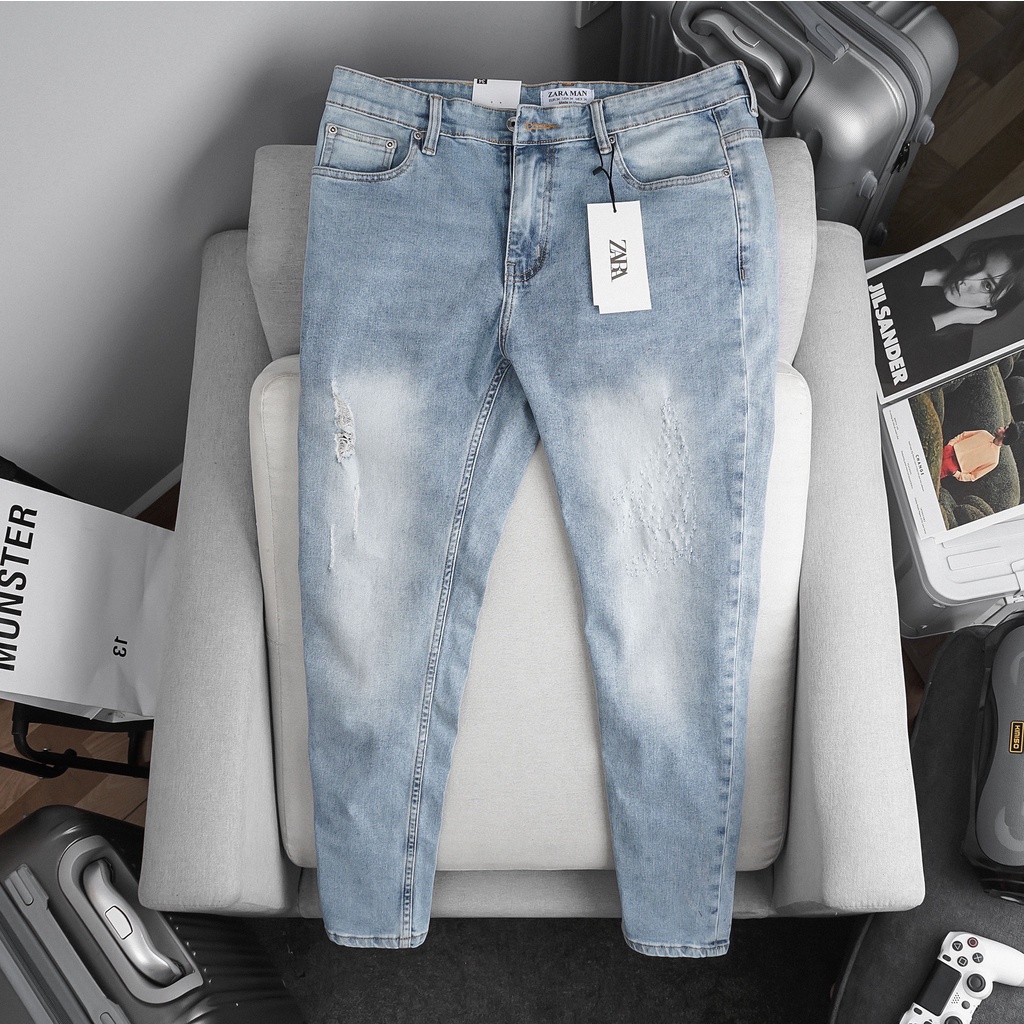 Quần Bò Nam Màu Xám Bạc Ống Ôm Slim Jean Co Giãn Xuất Dư