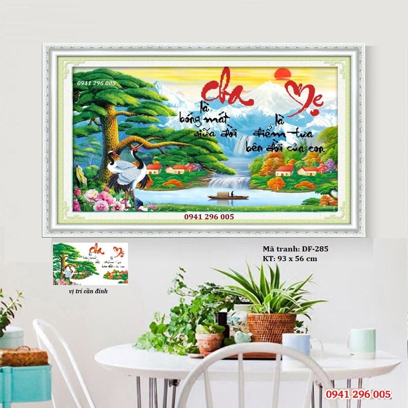 Tranh đính đá thư pháp Cha Mẹ VS041, VS254 - chưa đính đá