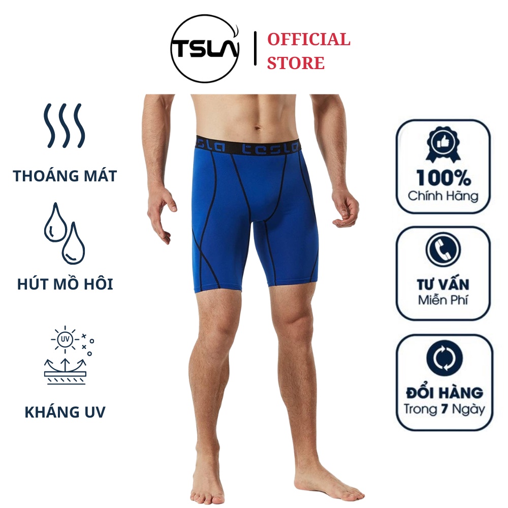 Quần thể thao nam combat bó cơ thể TSLA short nén legging đùi ngắn thoáng mát kháng khuẩn chống UV tập gym đá bóng bơi