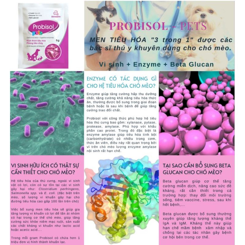 VEMEDIM PROBISOL PETS - MEN TIÊU HÓA CHO CHÓ, MÈO Gói 5g
