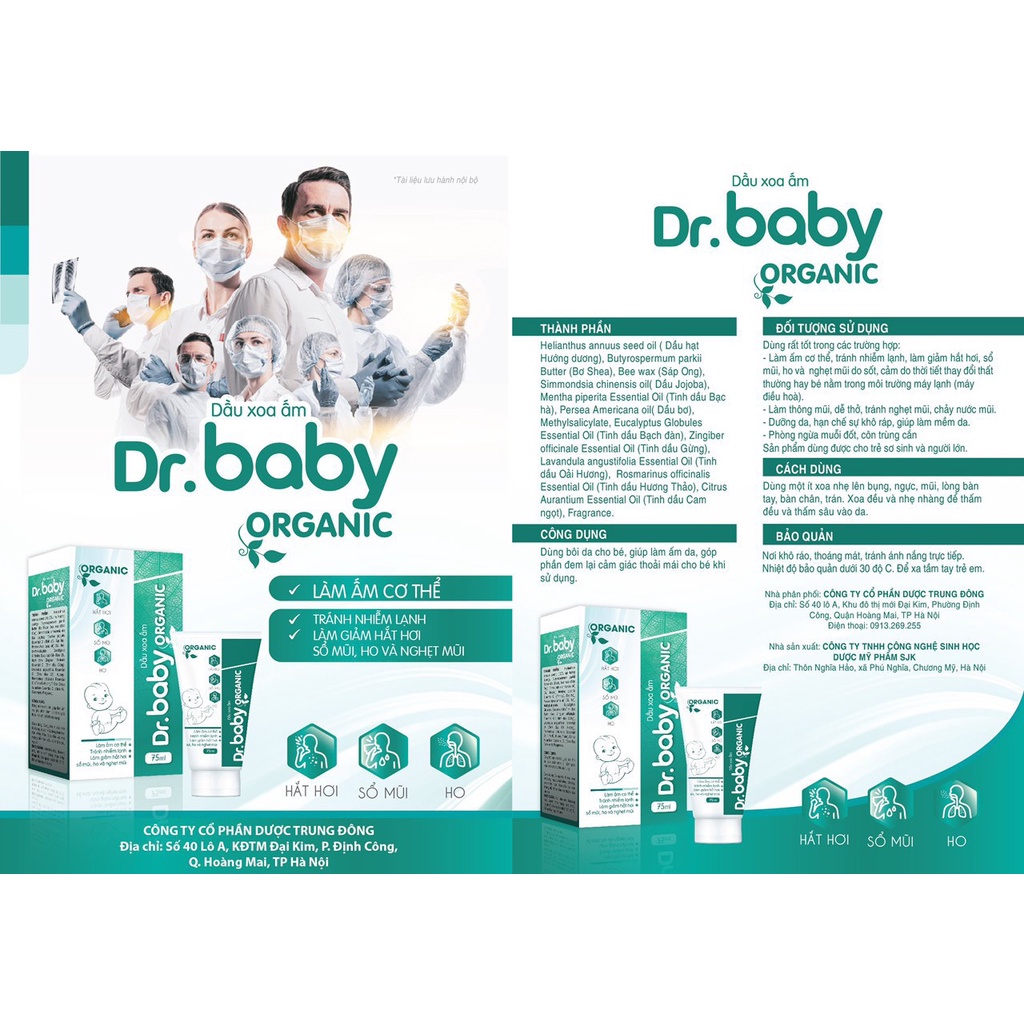 Dầu bôi ấm ngực Dr baby Organic giữ ấm cơ thể