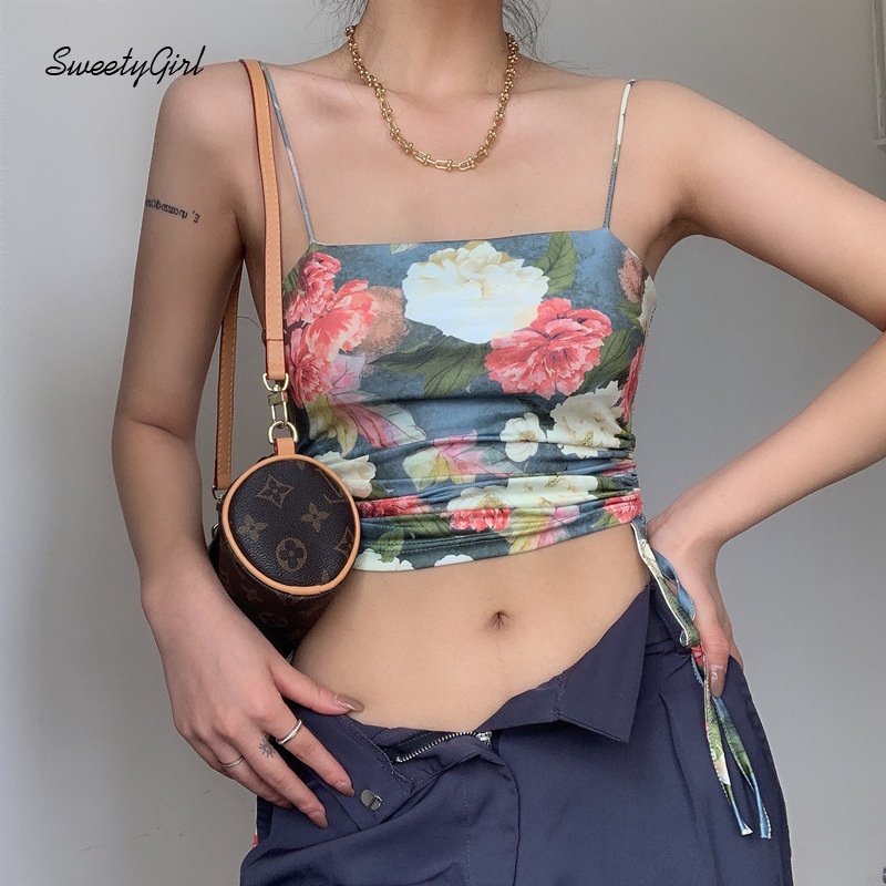 Áo Hai Dây Họa Tiết Hoa 2022 Dáng Ôm Quyến Rũ Cho Nữ