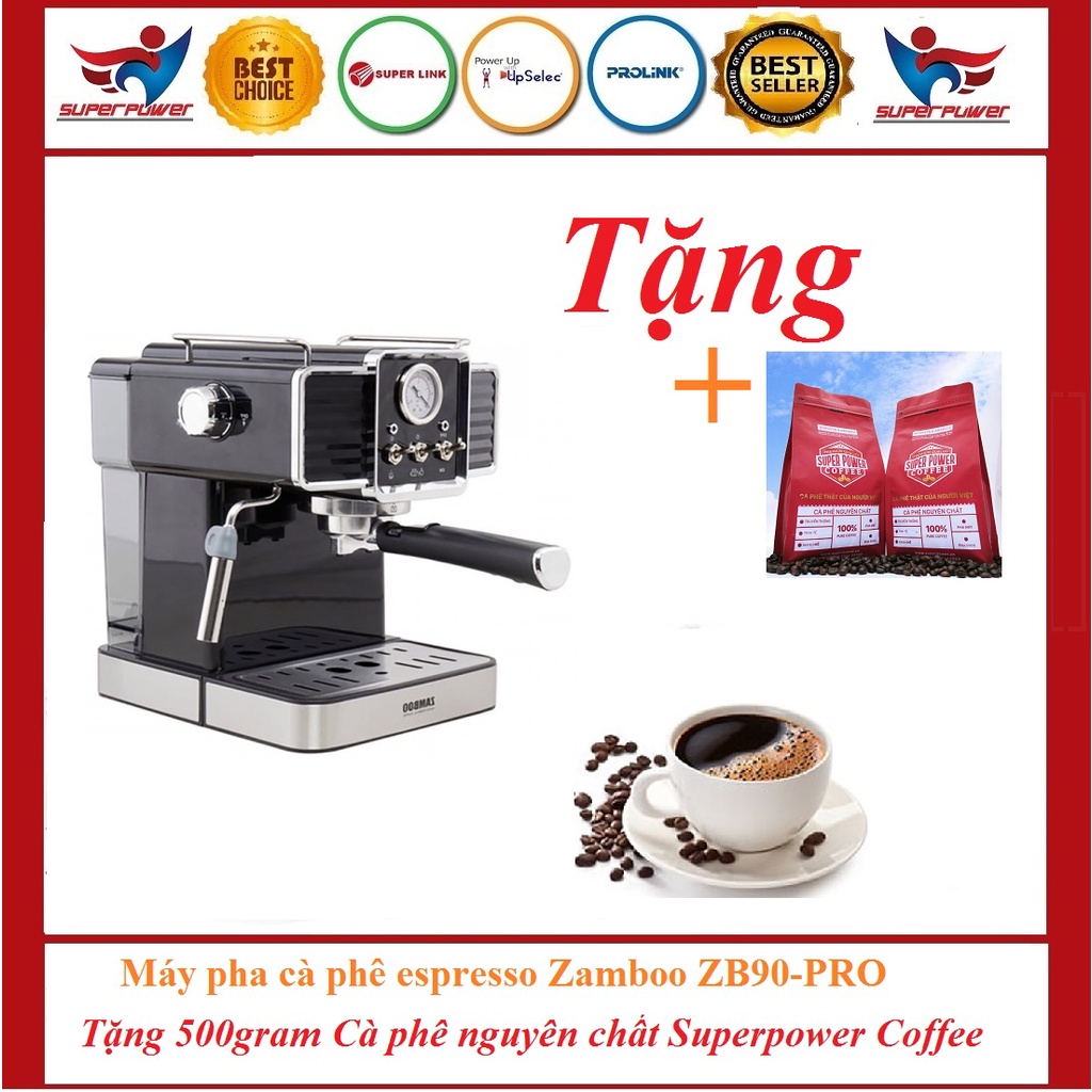 Tặng Quà Máy pha cà phê espresso Zamboo ZB90-PRO(15bar/1350w, đánh sữa)  tặng 500gram Superpower coffee