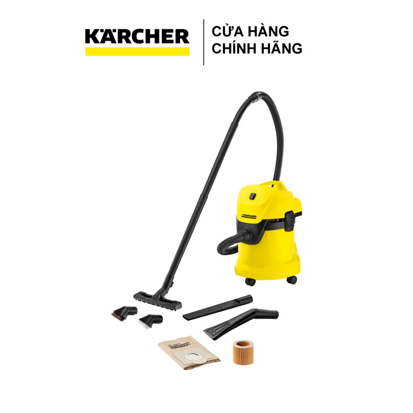 (Sản xuất Romania) Máy hút bụi khô & ướt Karcher WD 3 Car công suất 1000w màu vàng - có chức năng thổi gió