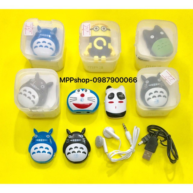 Máy nghe nhạc kèm tai nghe dây sạc hình ngộ totoro, đôremon -shop SLIMEMOCHISQUISHY