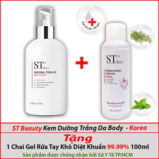 St beauty kem dưỡng thể body - nâng tông da trắng tự nhiên và chống nắng 200g tặng 1 chai gel rửa tay100ml