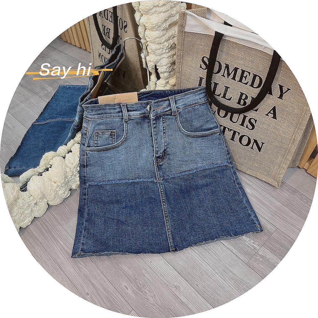 Chân váy Jeans giãn phối màu hàng Quảng Châu cao cấp NAMISA CV04