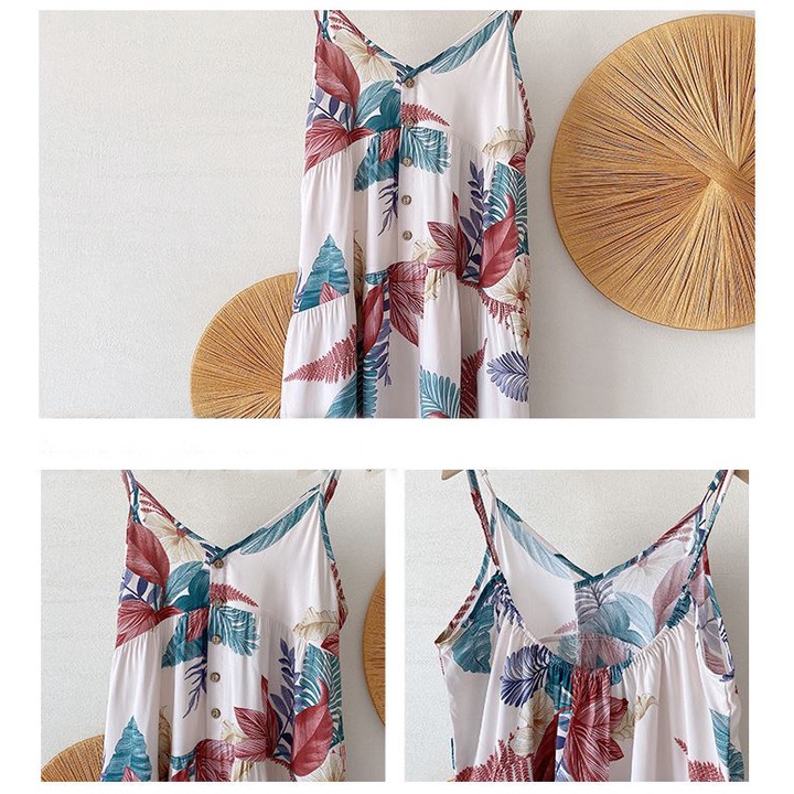 Đầm ngủ 2 dây, đầm mặc nhà hoạ tiết hoa chất liệu cotton lụa mềm mịn Vn30