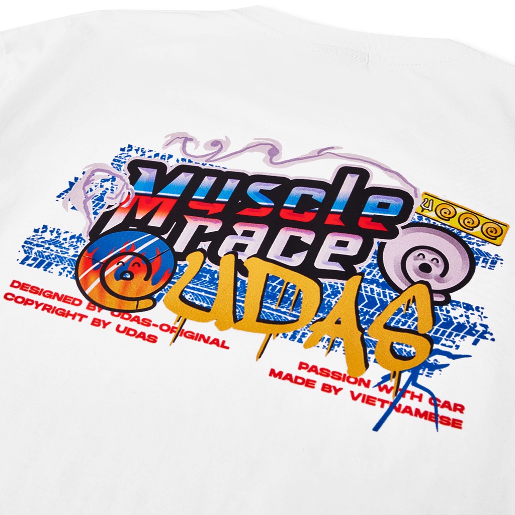 Áo thun tay lỡ UDAS phông Unisex nam nữ Cotton oversize form rộng MUSCLE RACE - Trắng | BigBuy360 - bigbuy360.vn