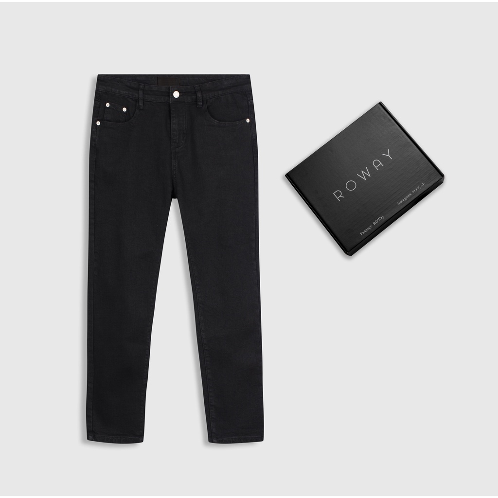 Quần jean nam ROWAY vải denim co giãn nhẹ, form slim, Jean đen trơn | BigBuy360 - bigbuy360.vn