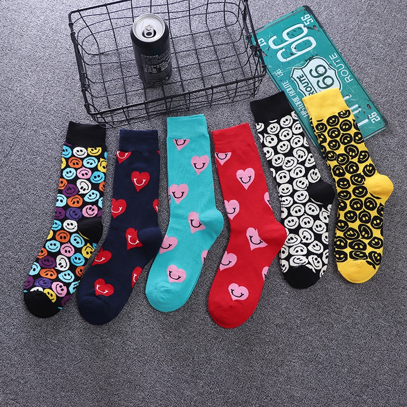Vớ cotton thoáng khí hoạ tiết hình mặt cười biểu cảm hoạt hình đầy màu sắc dễ phối đồ hợp xu hướng cho cặp đôi
