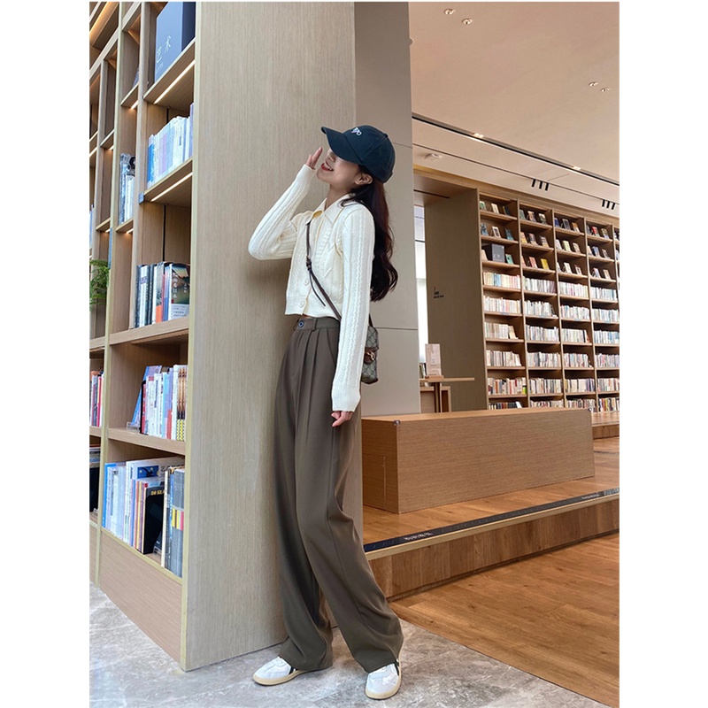Quần ống rộng lưng cao màu sắc đơn giản phong cách Hàn Quốc độc đáo