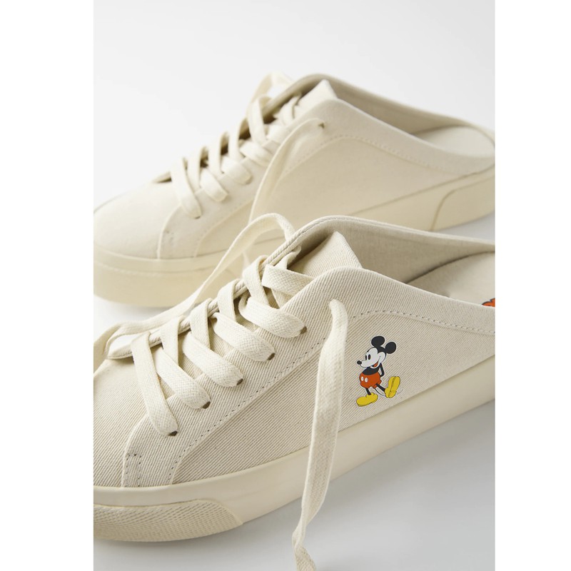 GIÀY SỤC ZARA XUẤT DƯ TUỒN NỮ MICKEY VẢI ĐẠP GÓT MÀU KEM