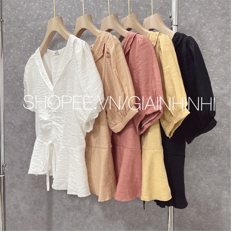 Áo sơ mi đũi rúm ngực dáng xòe, Áo kiểu rút dây sexxy SM1634 - NhiNhi Shop