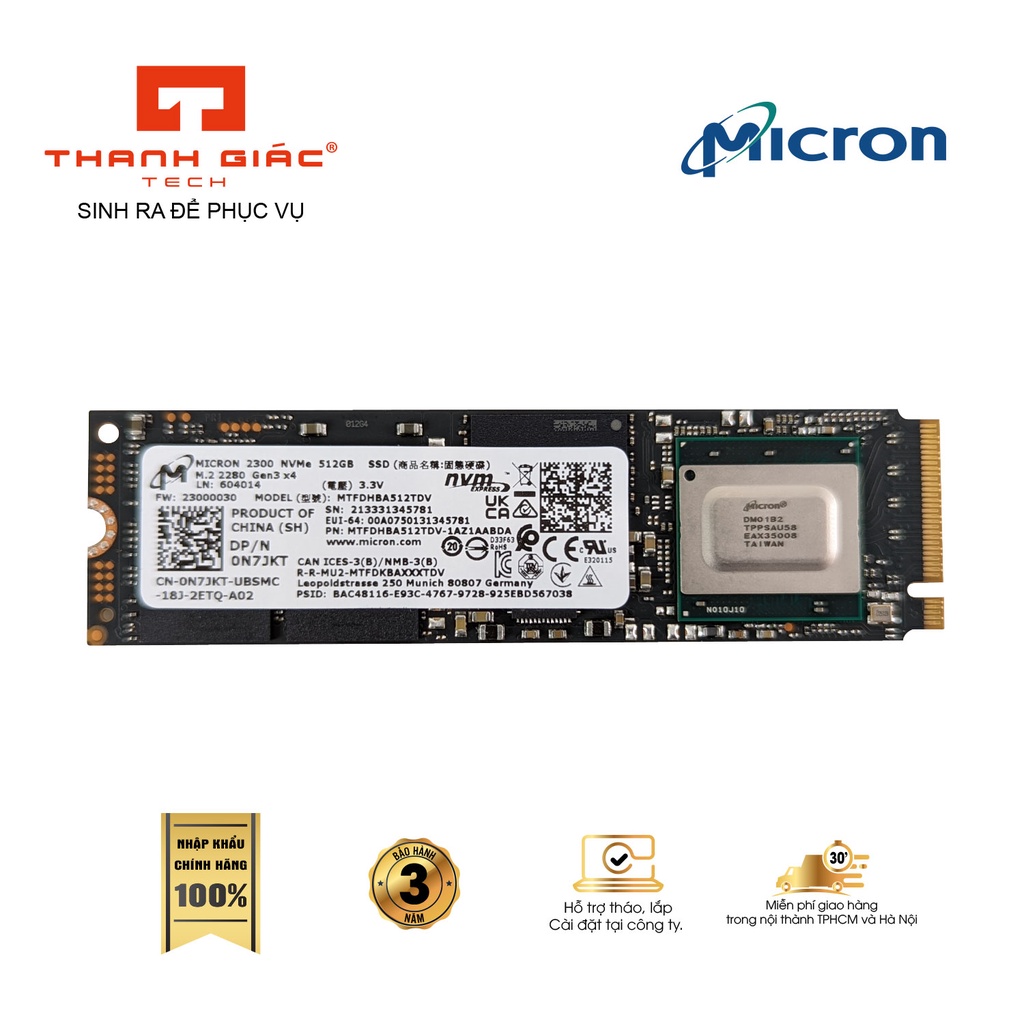 Ổ Cứng SSD Micron 2300 Nvme 512Gb.Chính Hãng mới 100% bảo hành 3 năm 1 Đổi 1