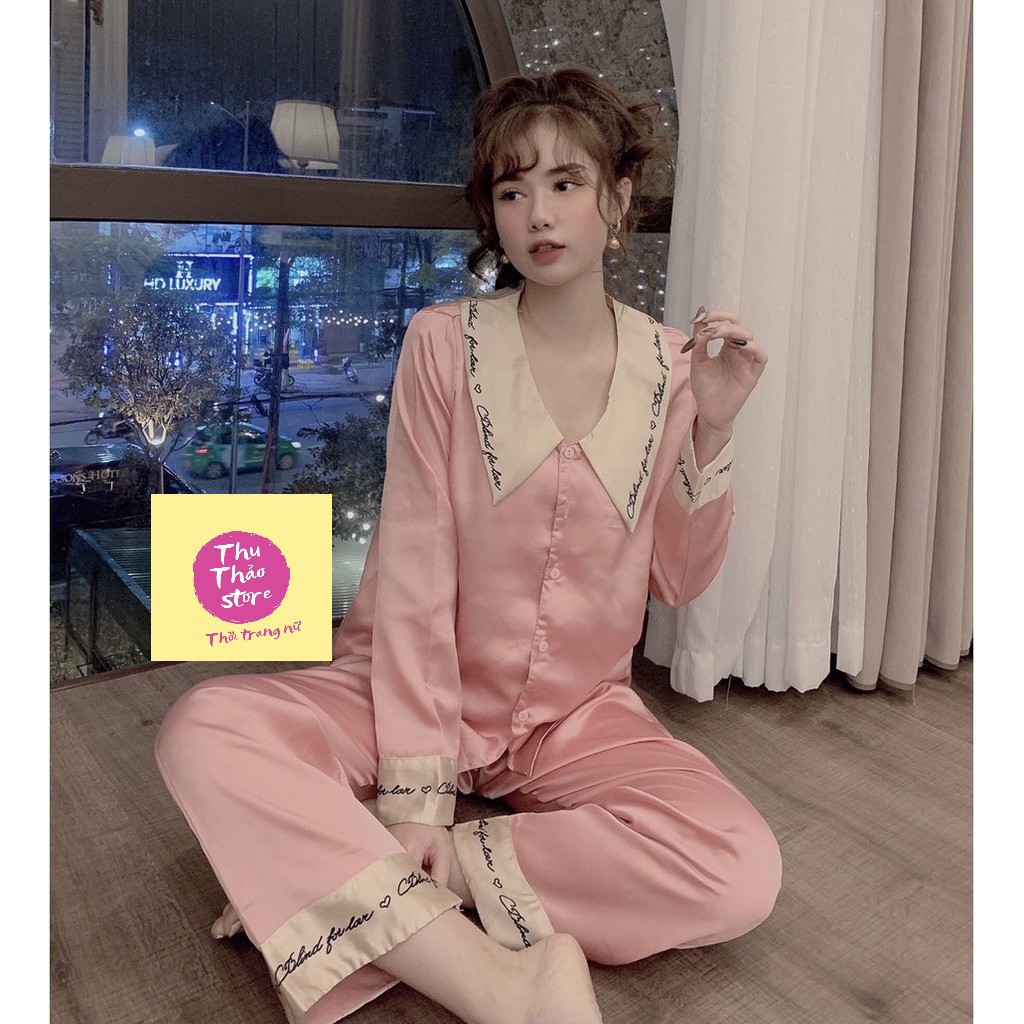 Bộ lụa cổ sen bèo chữ ký tiểu thư dài tay quần dài-đồ bộ sau sinh. | BigBuy360 - bigbuy360.vn