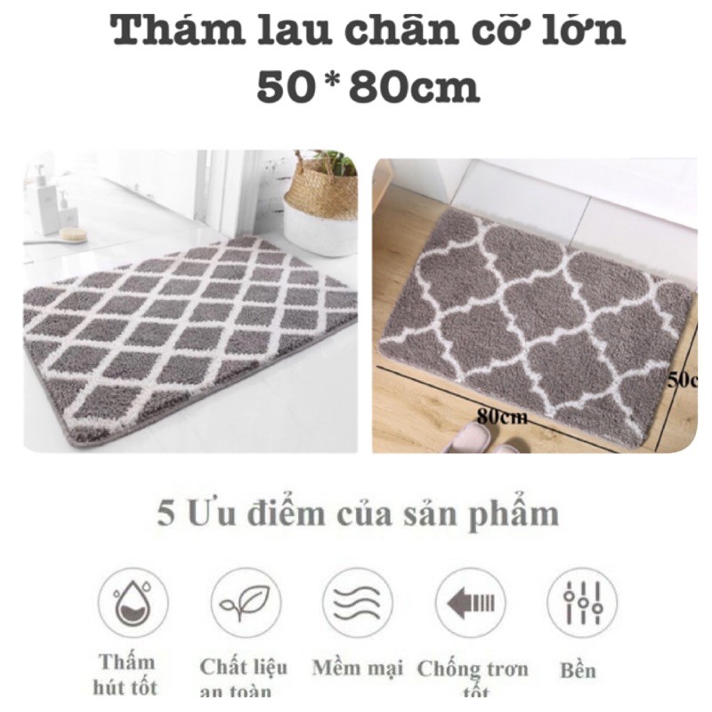 Thảm nhà tắm, thảm chùi chân cỡ lớn 50x80cm, mềm mại, thấm hút tốt