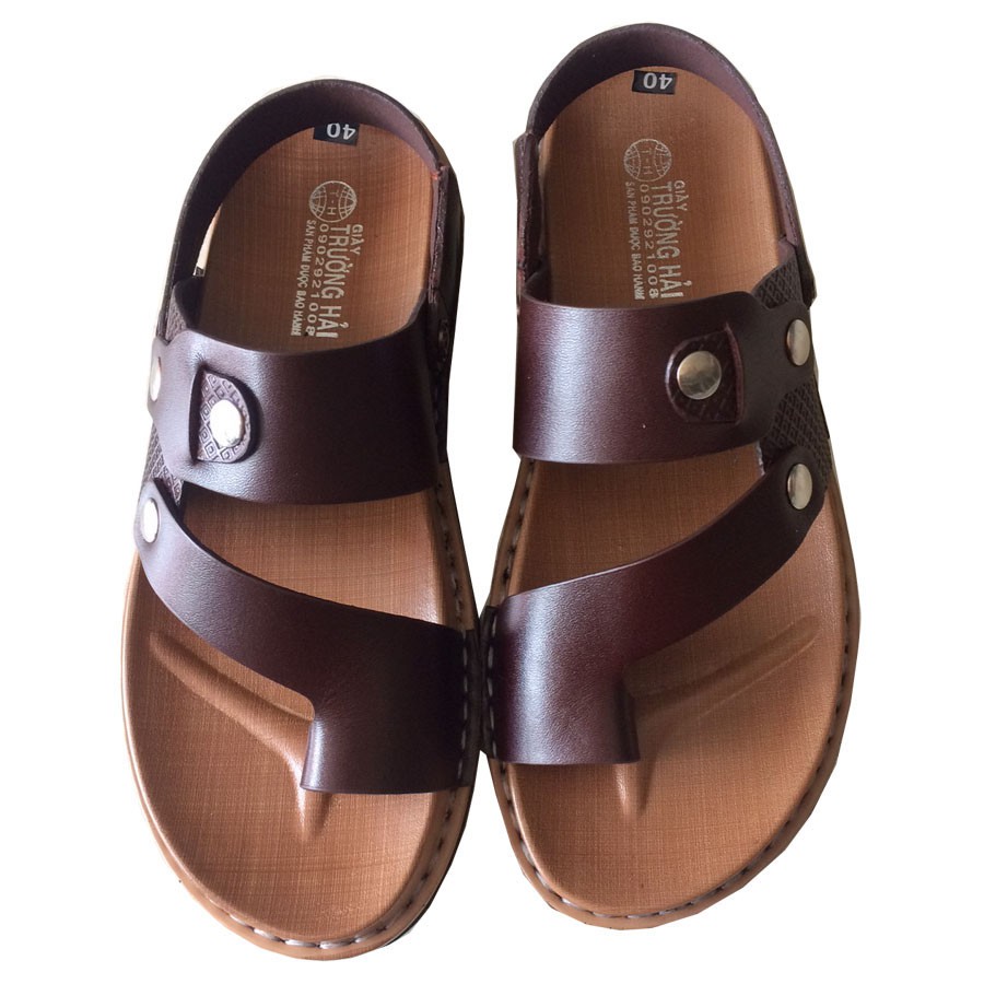 Xăng đan nam Trường Hải da bò thật màu nâu [HÌNH ẢNH THẬT]