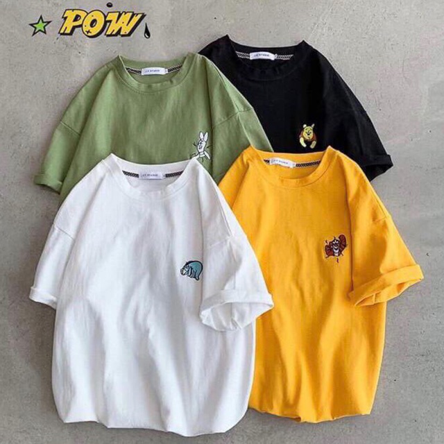 Áo thun tay lỡ form rộng - phông nam nữ cotton oversize - T shirt thêu con vật - 2N Unisex
