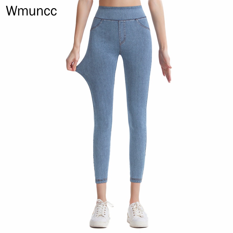 Wmuncc Quần Jean Tập Yoga Lưng Cao Phối Túi Đôi Thời Trang Trẻ Trung Cho Nữ