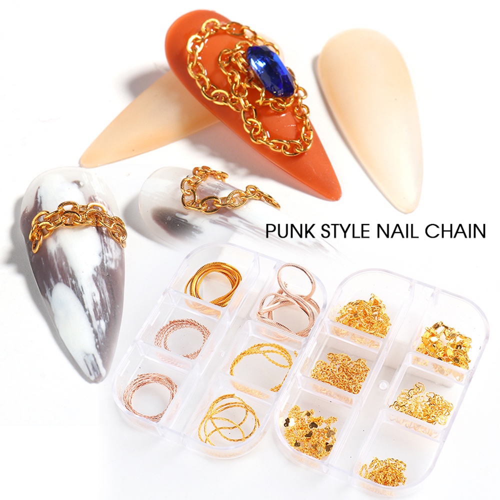 Phụ Kiện Trang Trí Móng Tay 3D Kiểu Mắt Xích Bằng Kim Loại Phong Cách Punk Nhật Bản DIY