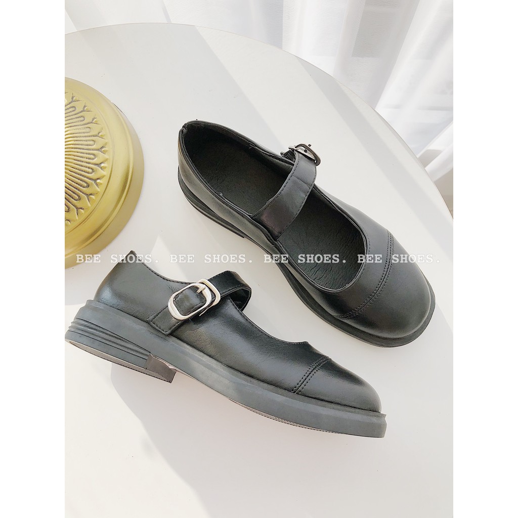 BEESHOES -GIÀY MERY NHẬT TRON VINTAGE DA MỀM SIÊU XINH-GIÀY THOI TRANG MŨI TRÒN  SIÊU ÊM VÀ MỀM MÀU ĐEN 2008033