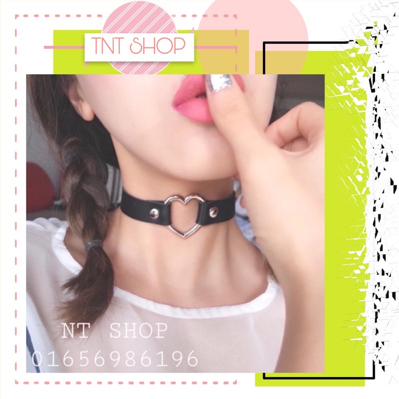 vòng cổ choker khuyên tim 2in1