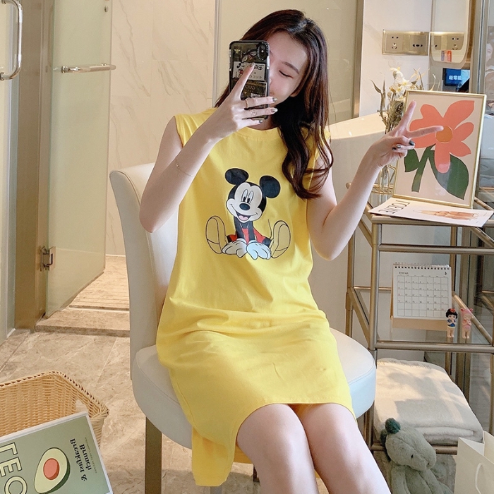 Đầm Ngủ Cotton Sát Nách In Hình Chuột Mickey Đáng Yêu Cho Nữ | BigBuy360 - bigbuy360.vn
