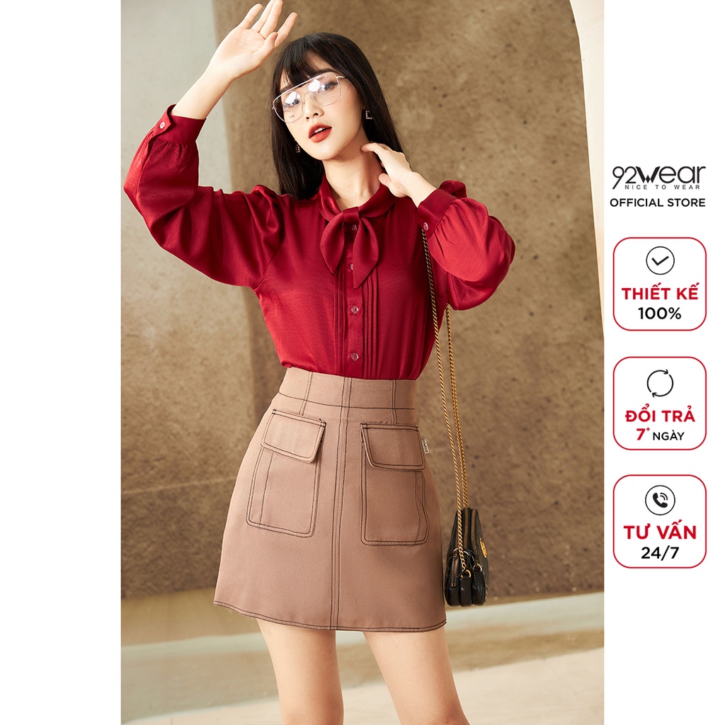 Áo sơ mi nữ công sở dài tay có nơ 92WEAR ASW0528