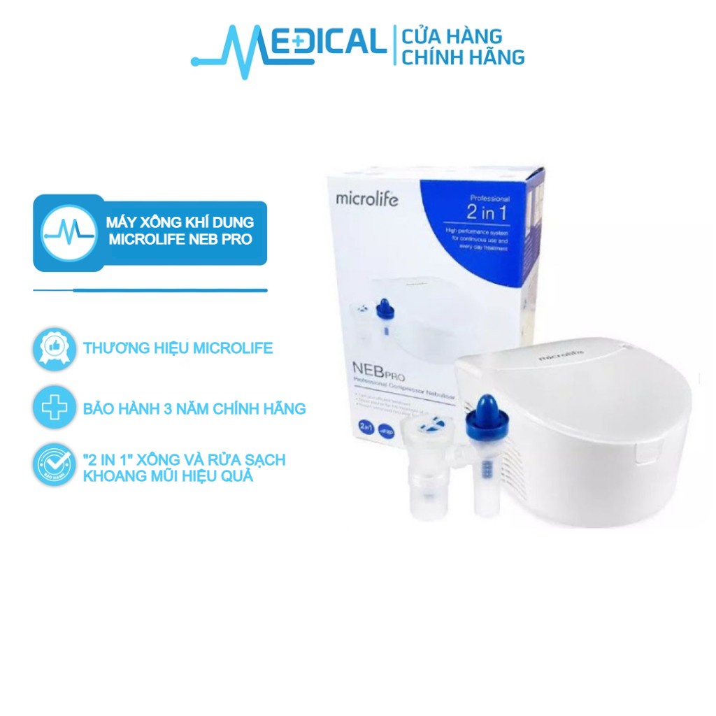 Máy xông mũi họng MICROLIFE NEB PRO &quot; 2 in 1&quot; xông và rữa sạch khoang mũi &quot; bảo hành 3 năm chính hãng - MEDICAL