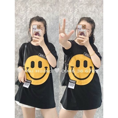 Áo thun nữ thêu nổi hình mặt cười hottrend