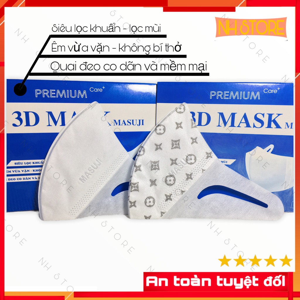 Khẩu Trang 3D Mask Kháng Khuẩn Masuji Xuân Lai Công Nghệ Nhật Bản Hộp 50 Chiếc Êm Tai Ôm Mặt
