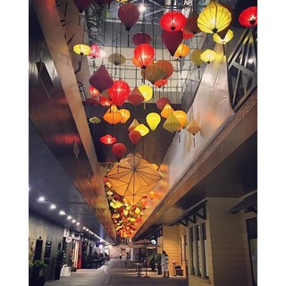 Đèn lồng hội an tỏi ngược  lụa tơ tằm chuyên trang trí chùa miếu treo tết trung thu (30,45cm)