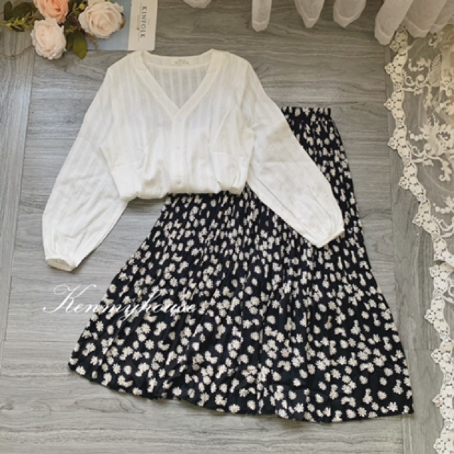 Chân váy hoa daisy dập ly ( hình thật )