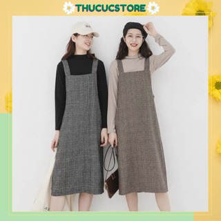 Đầm yếm kẻ caro hai dây dáng dài midi có lót trong chuẩn hàng Quảng Châu (kèm ảnh thật)